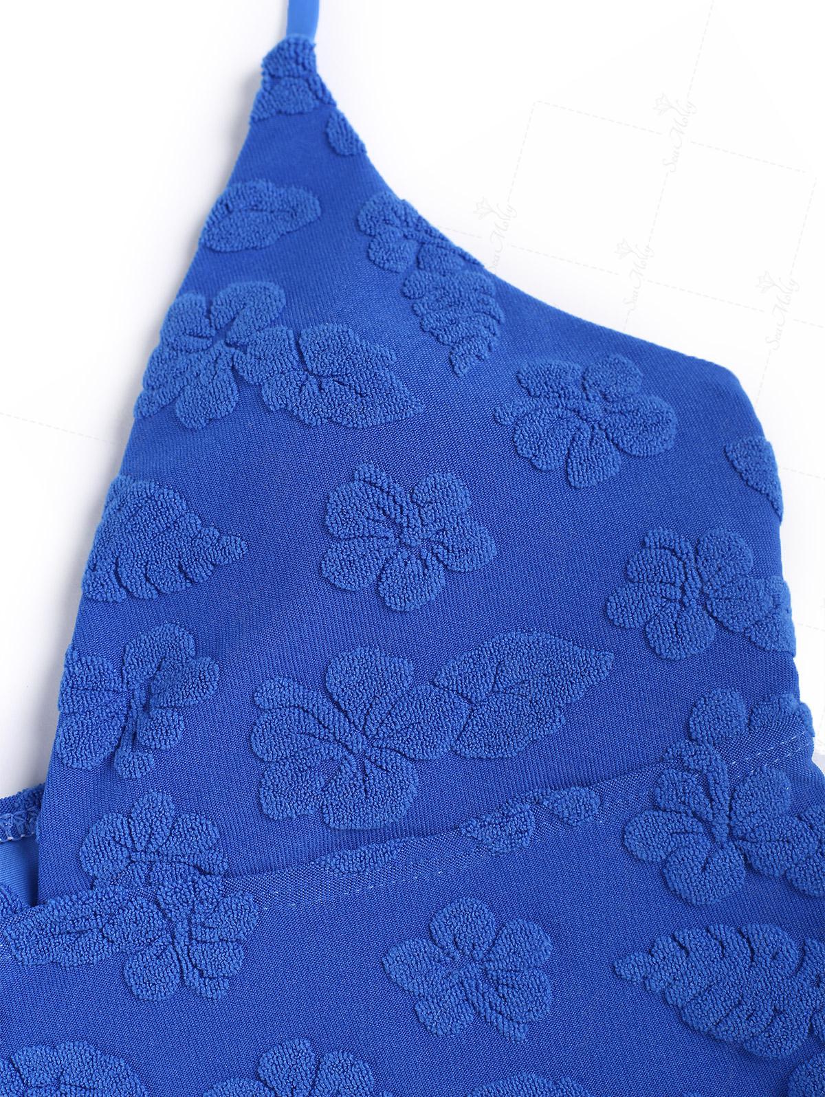 Seamolly Terry Cloth Jacquard Floral Halter Tie Side Tankini Set - Image 5