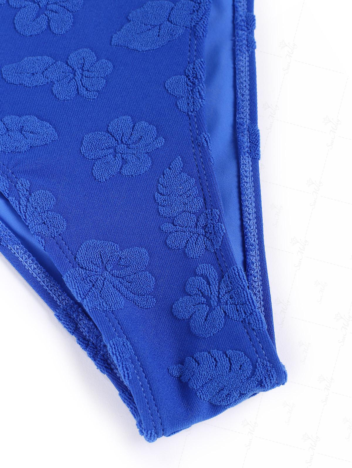Seamolly Terry Cloth Jacquard Floral Halter Tie Side Tankini Set - Image 7