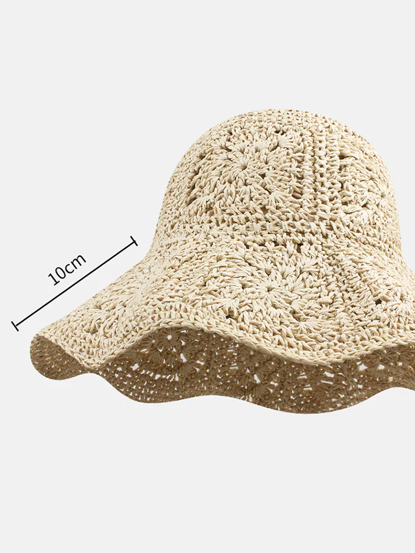 Bohemian Hollow Out Crochet Foldable Straw Bucket Hat - Image 12