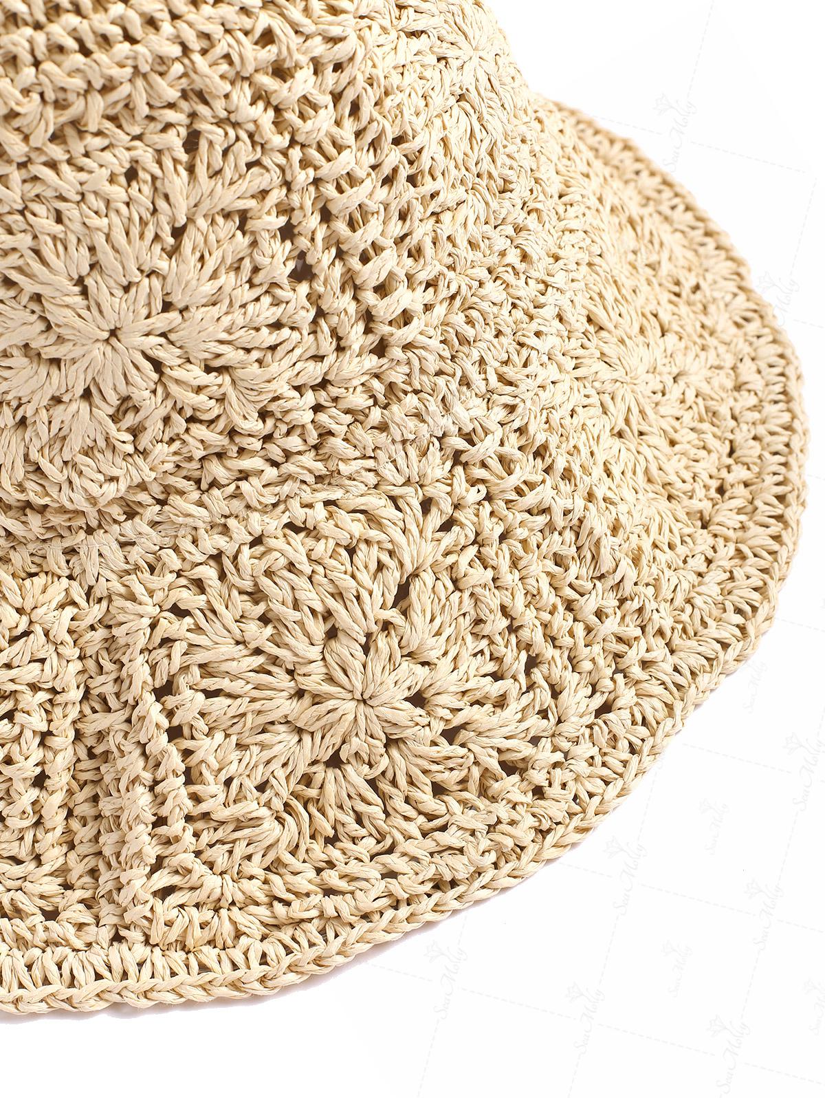 Bohemian Hollow Out Crochet Foldable Straw Bucket Hat - Image 8