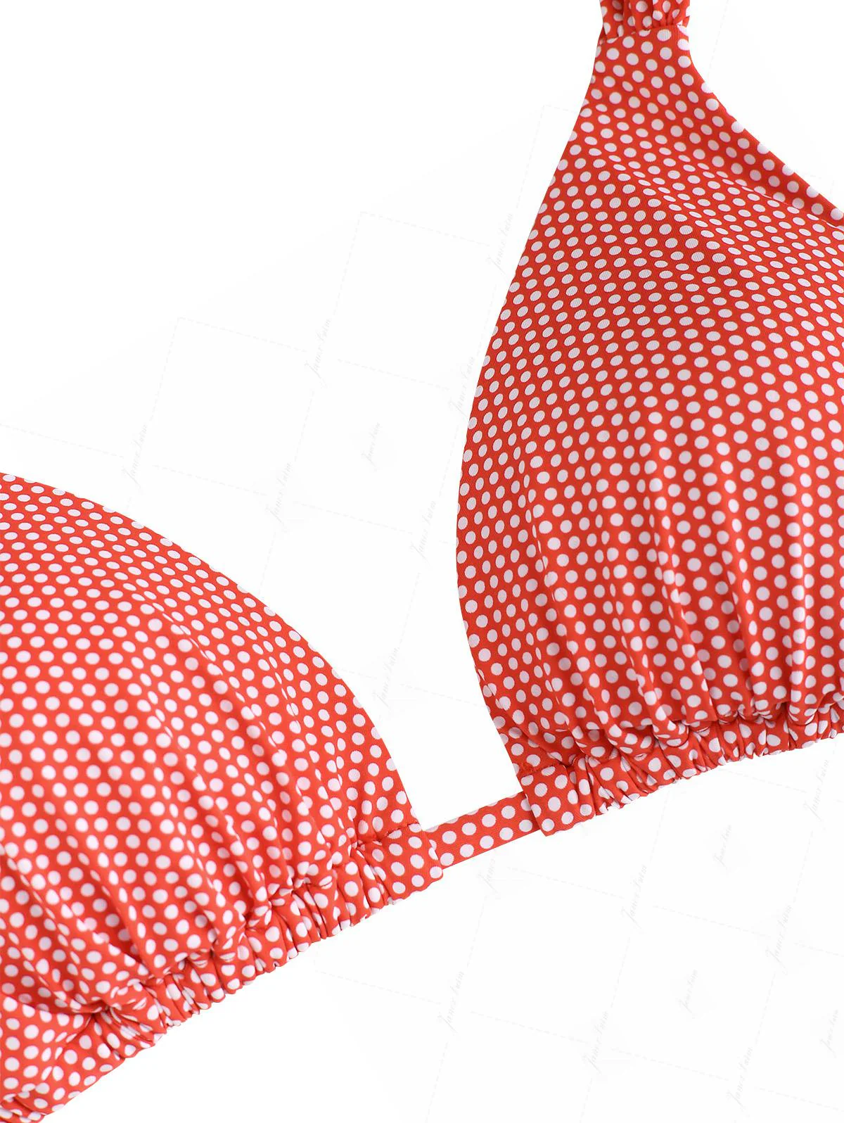 Cherry Red Polka Dot Print Ruched Triangle Bikini Set - Image 6