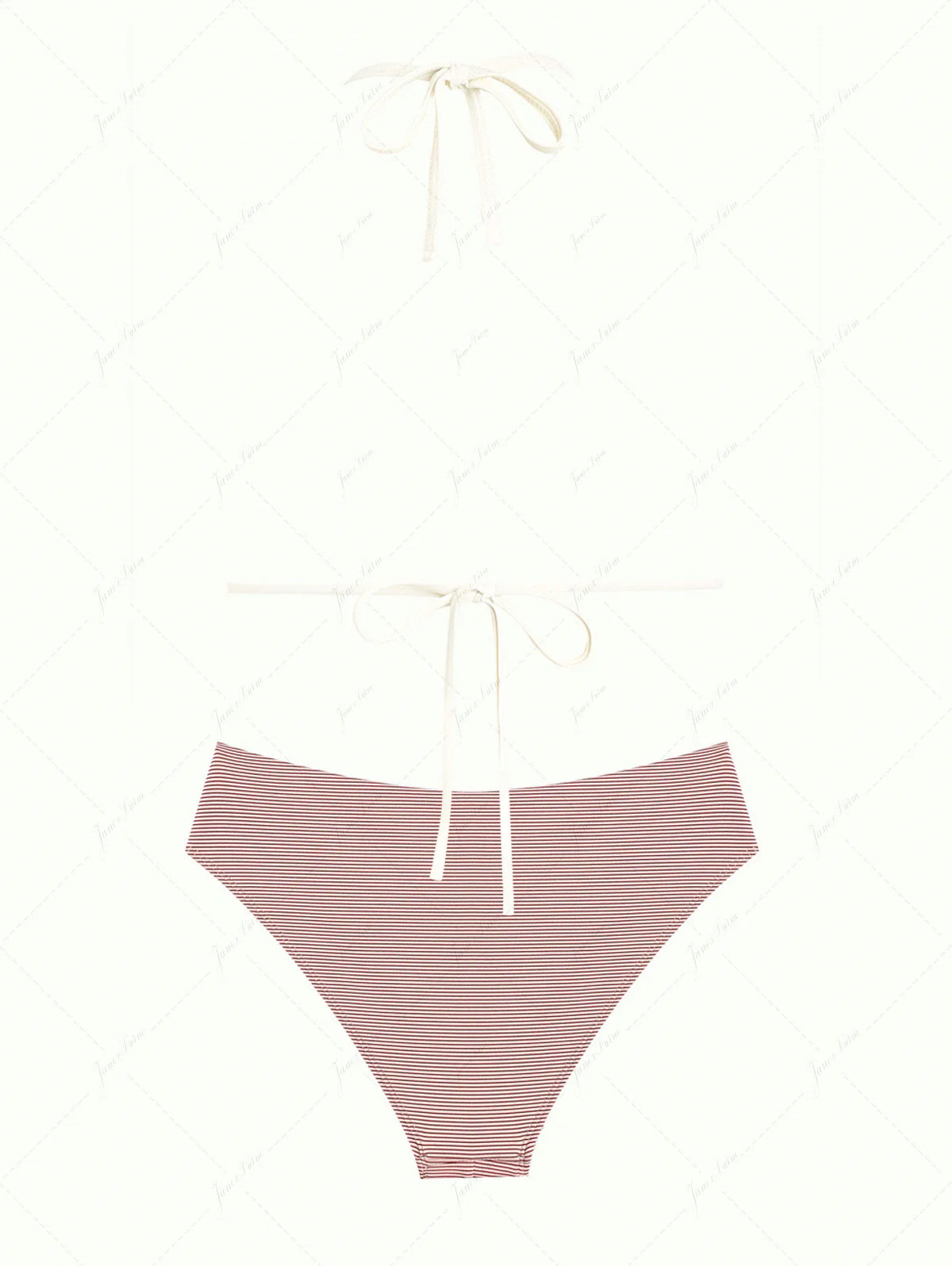 Cherry Red Striped Contrast Binding Halter Triangle Half-covered Bikini Set - Image 3