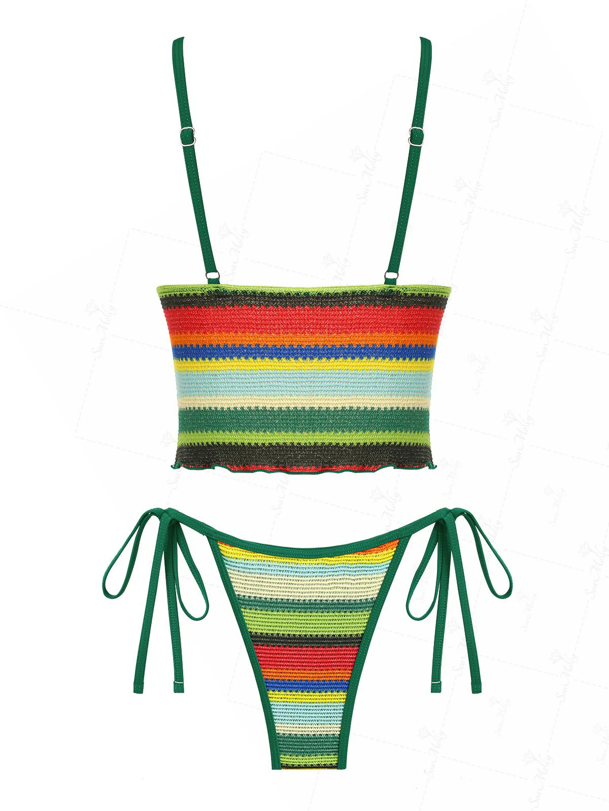 Seamolly Vintage Colorblock Stripes Tie Side Tankini Set - Image 6