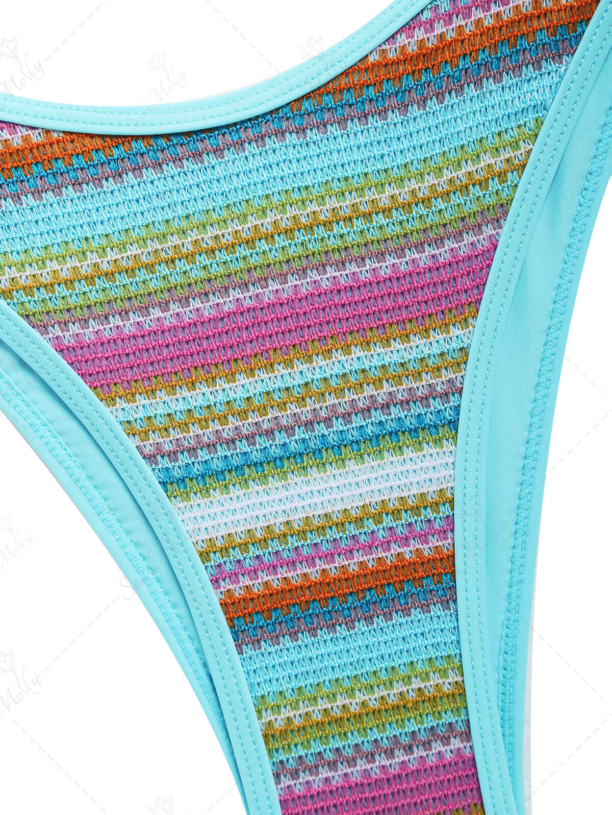 Seamolly Colorblock Stripes Triangle Halter Tied Bikini Set - Image 4