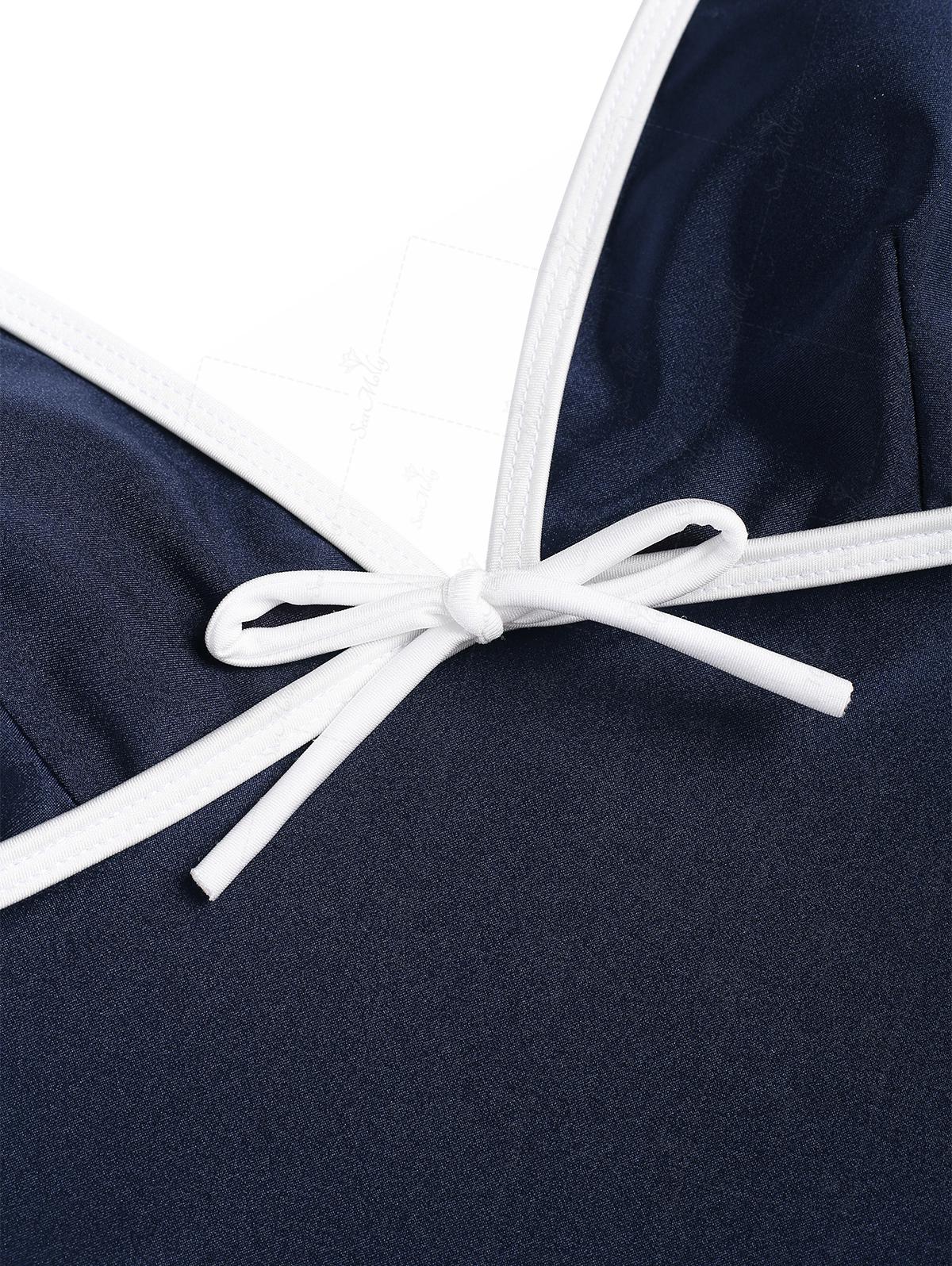 Seamolly Contrast Color Bowknot Decor Tie Side Tankini Set - Image 4