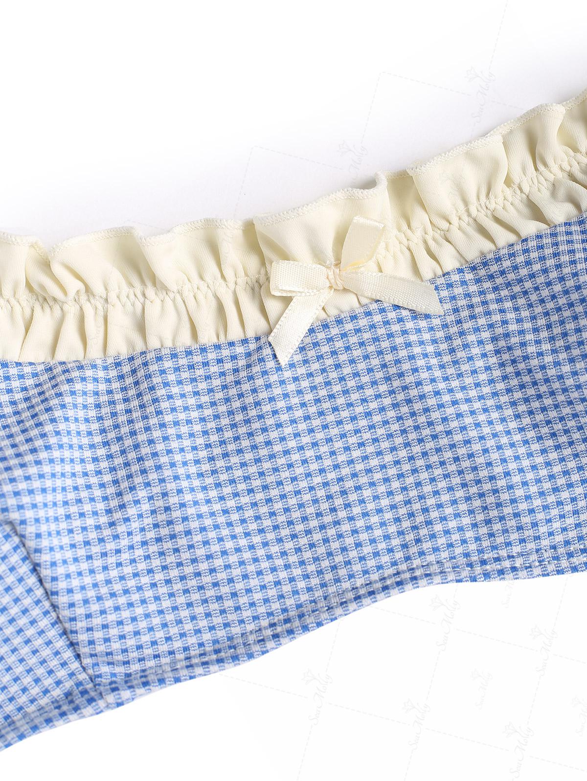 Seamolly Vintage Gingham Spliced Ruched Ruffles Trim Bowknot Decor Tie Side Bikini Set - Image 10