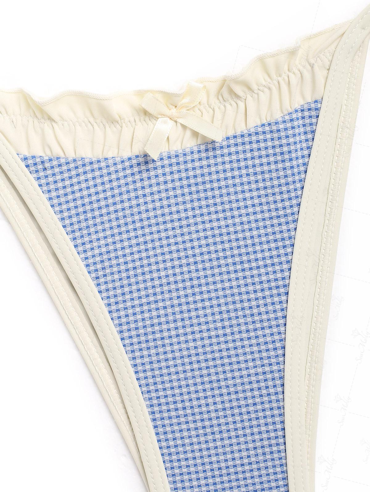 Seamolly Vintage Gingham Spliced Ruched Ruffles Trim Bowknot Decor Tie Side Bikini Set - Image 11