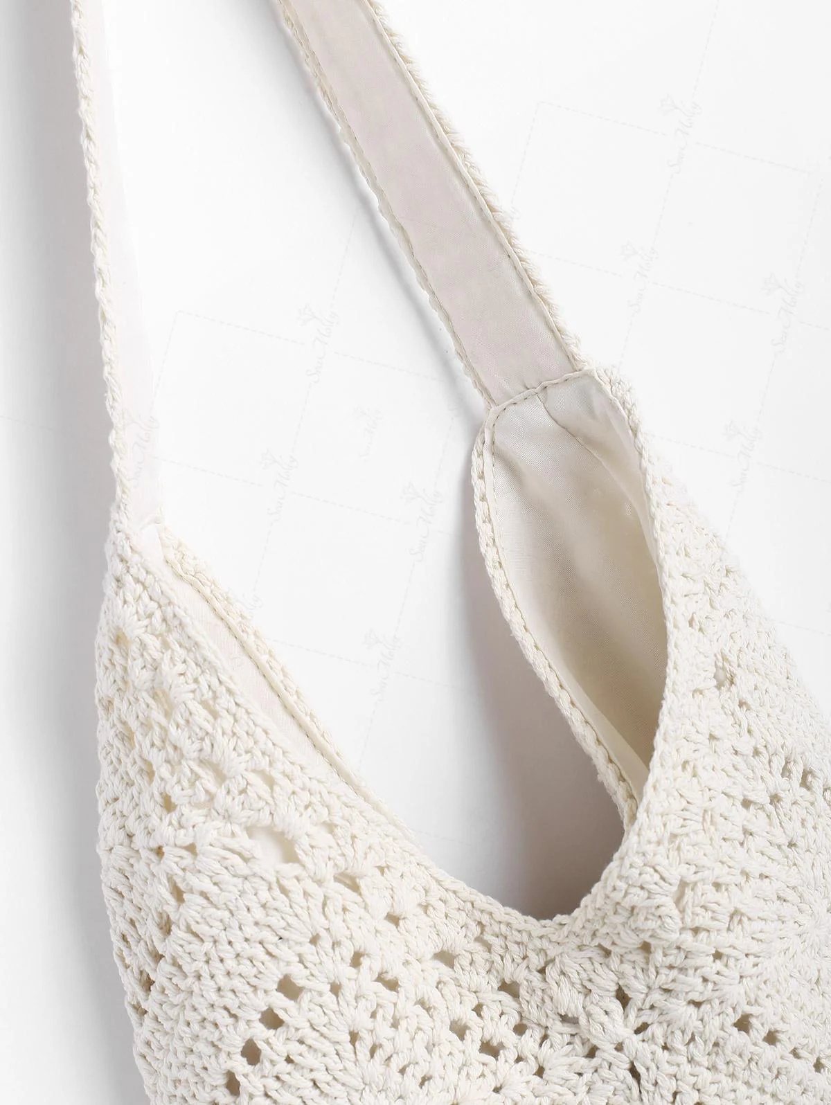 Vacation Crochet Hollow Out Floral Pattern Magnetic Closure Shoulder Bag - Image 3