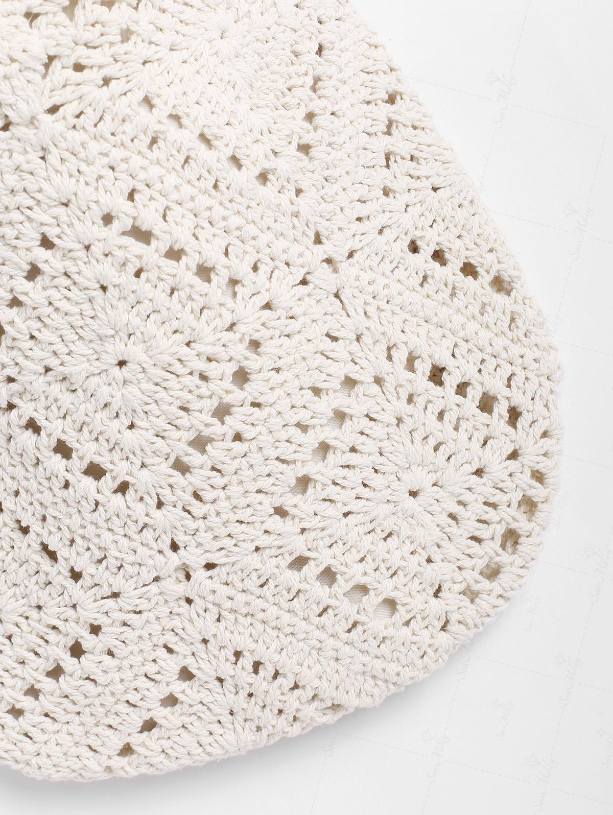 Vacation Crochet Hollow Out Floral Pattern Magnetic Closure Shoulder Bag - Image 4