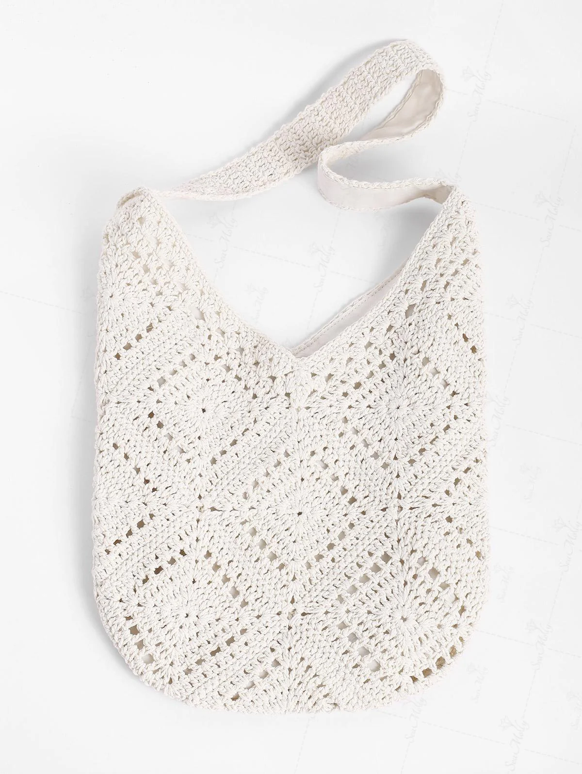 Vacation Crochet Hollow Out Floral Pattern Magnetic Closure Shoulder Bag - Image 7
