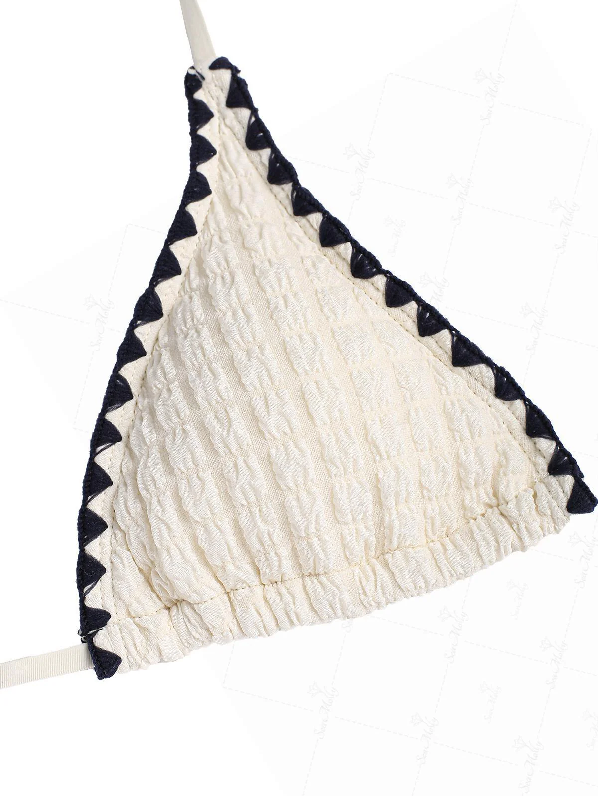 Seamolly Contrast Color Textured Whip Stitching Halter Triangle Tie Side Bikini Set - Image 11