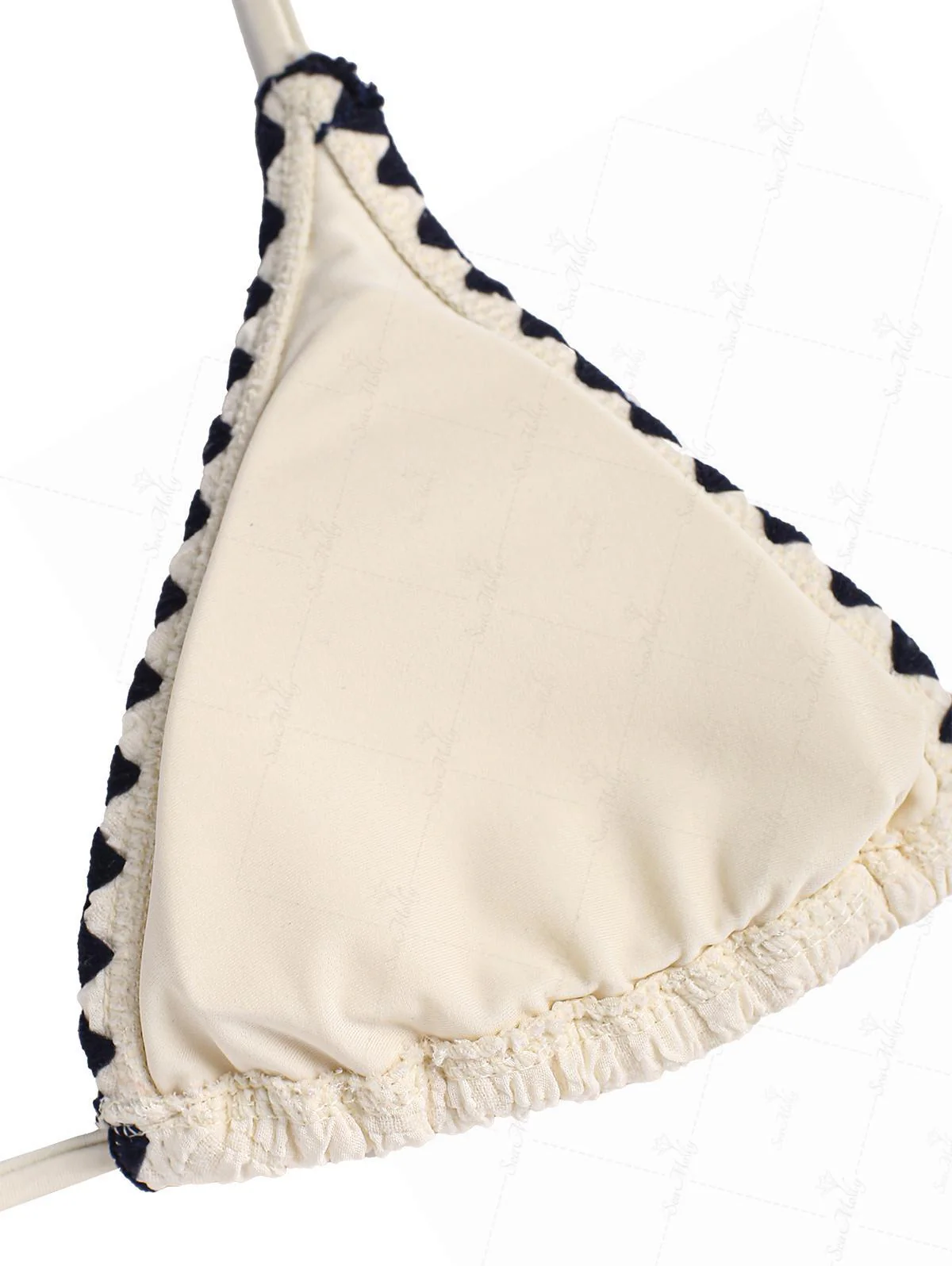 Seamolly Contrast Color Textured Whip Stitching Halter Triangle Tie Side Bikini Set - Image 12