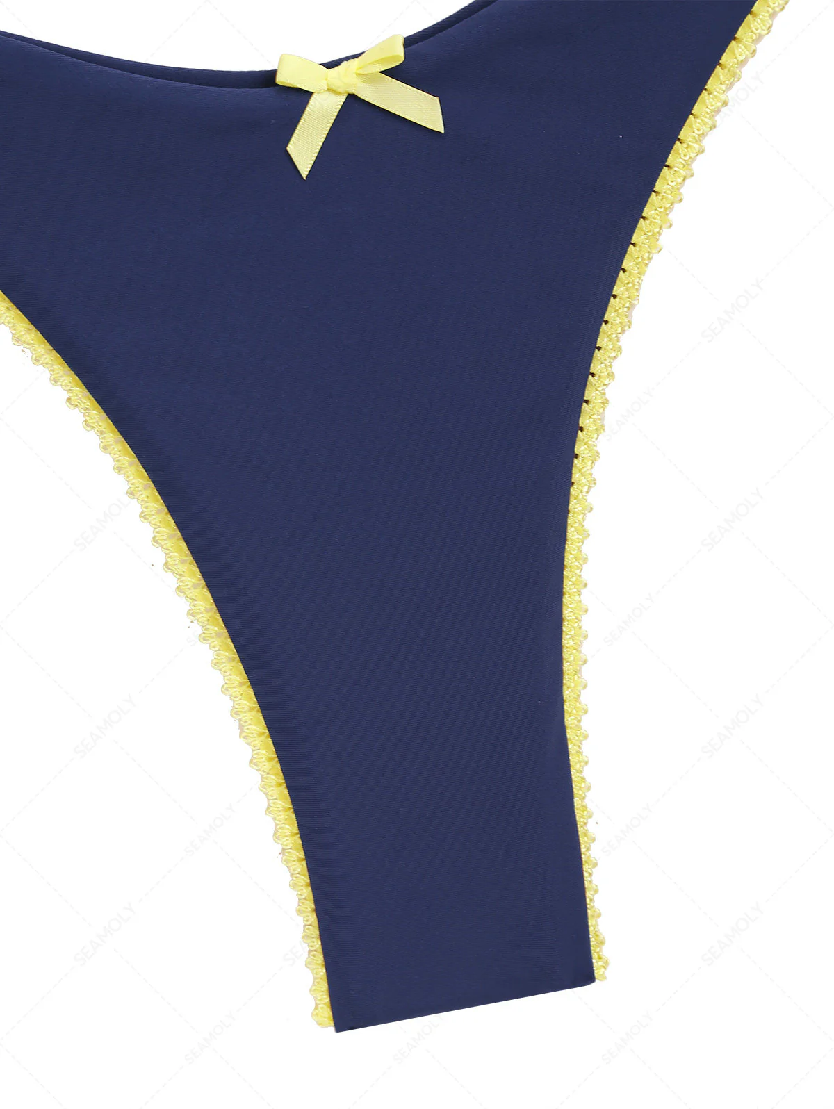 Deep Blue Contrast Lace Bowknot Cheeky Bikini Bottom - Image 3