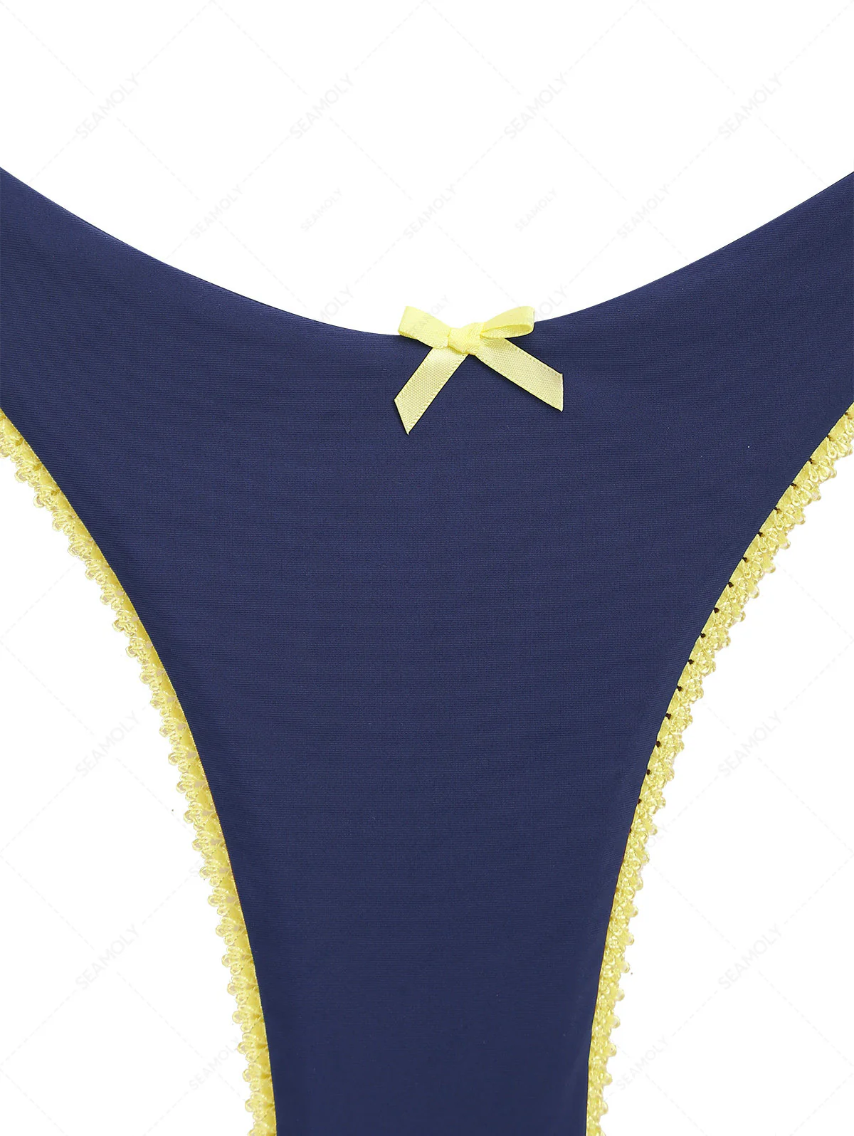 Deep Blue Contrast Lace Bowknot Cheeky Bikini Bottom - Image 4