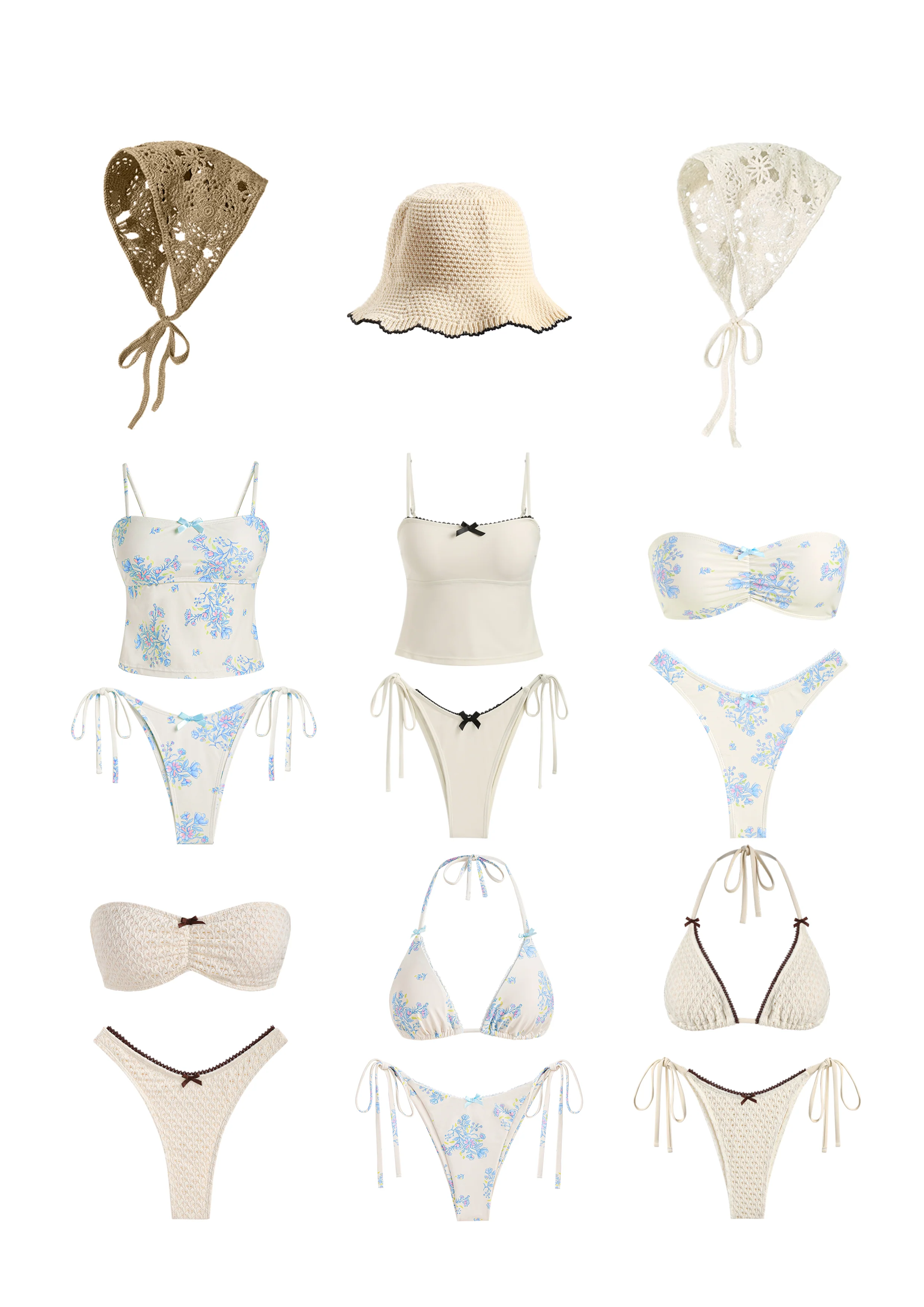 Seamolly Vintage Tiny Blue Floral Bow Tie Triangle Tanga Bikini Set - Image 14
