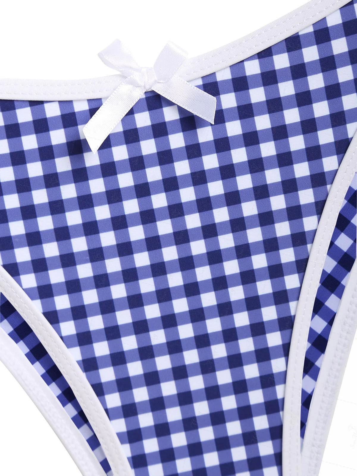 Seamolly Vintage Blue Gingham Bow Decor Ruched Lace Up Bandeau Bikini Set - Image 3