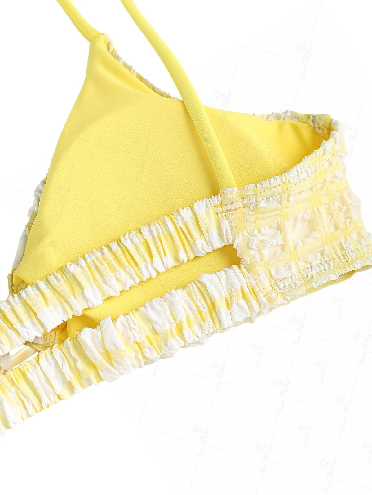 Seamolly Gingham Contrast Color Tied Shoulder High Leg Bikini Set - Image 12