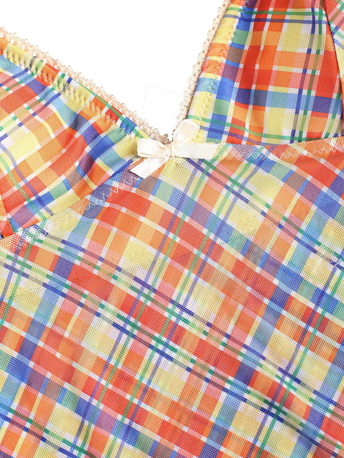 Seamolly Gingham Lace Trim Bowknot Decor Tankini Set - Image 10