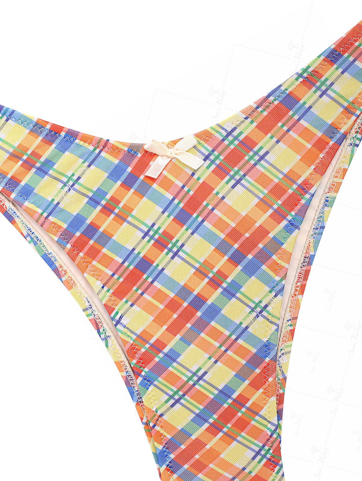 Seamolly Gingham Lace Trim Bowknot Decor Tankini Set - Image 12
