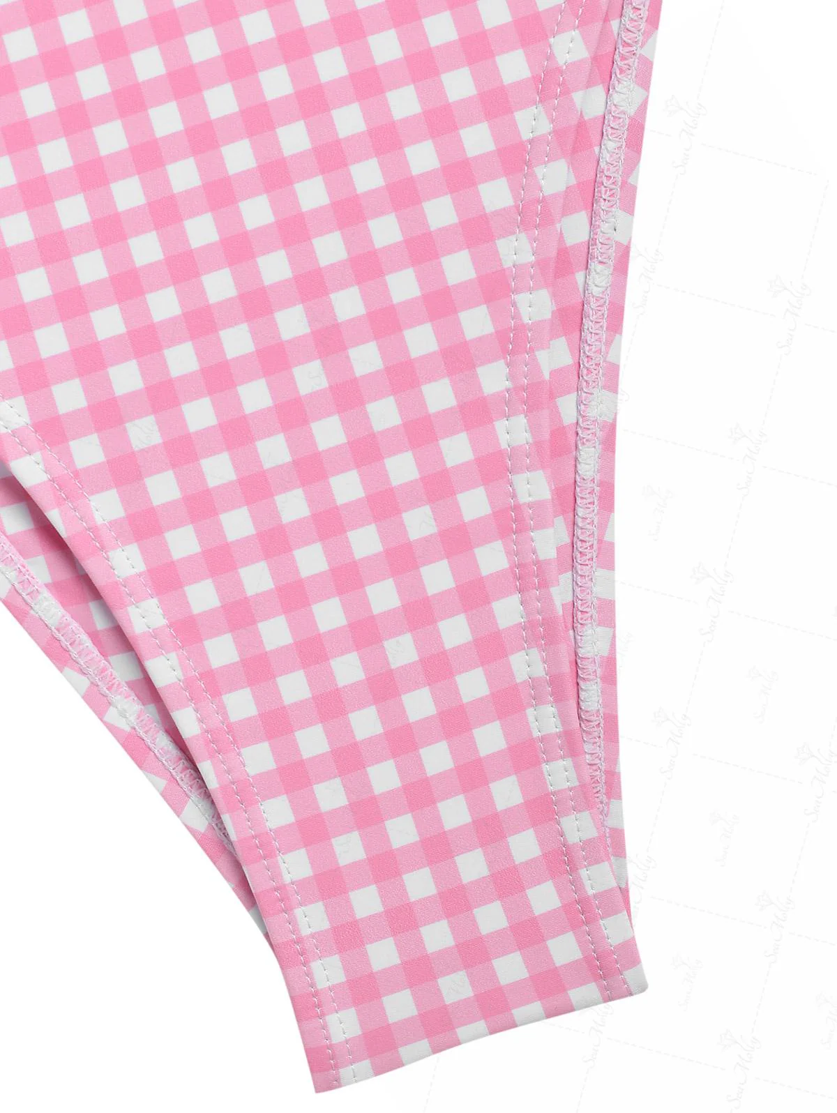 Seamolly Gingham Ruched Bowknot Decor Cinched Back Tankini Set - Image 6