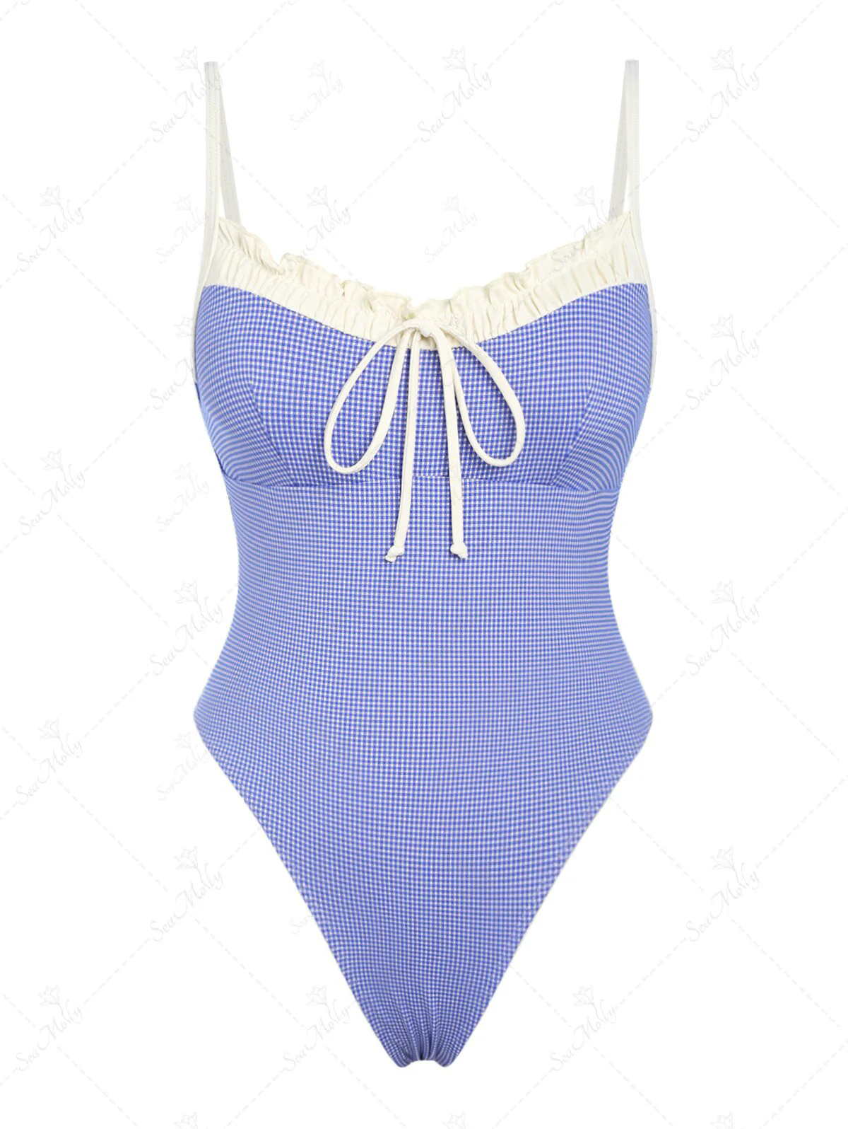 Seamolly Vintage Gingham Spliced Ruched Ruffles Retro Chic One-piece Swimsuit - Image 2