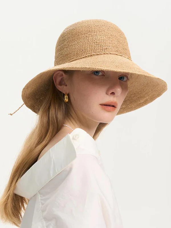 Vintage Hand Crocheted Foldable Raffia Straw Bucket Hat - Image 3