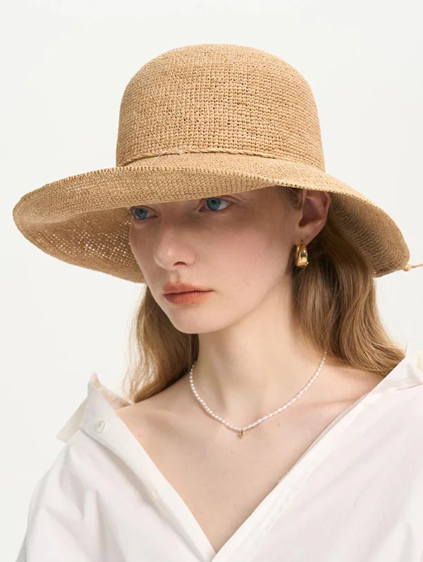 Vintage Hand Crocheted Foldable Raffia Straw Bucket Hat - Image 4