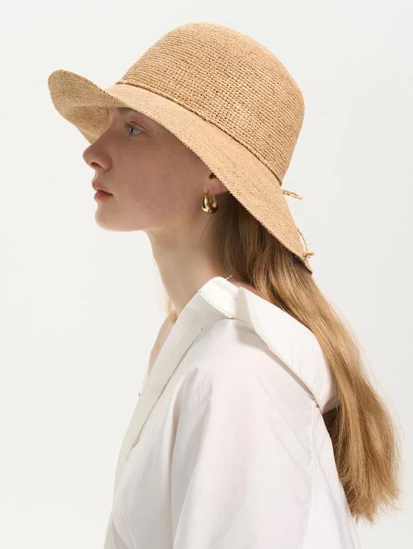 Vintage Hand Crocheted Foldable Raffia Straw Bucket Hat - Image 5