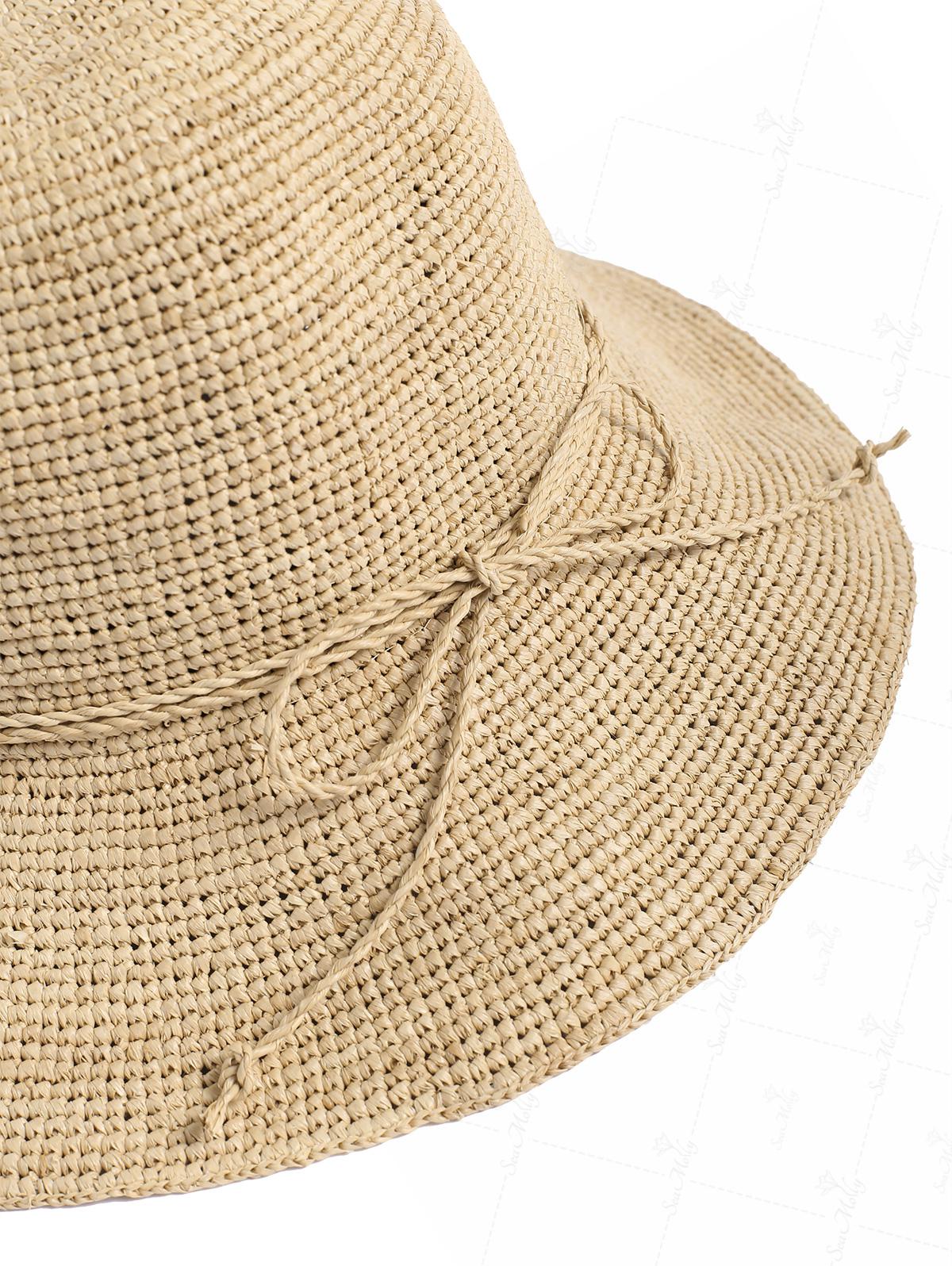 Vintage Hand Crocheted Foldable Raffia Straw Bucket Hat - Image 6