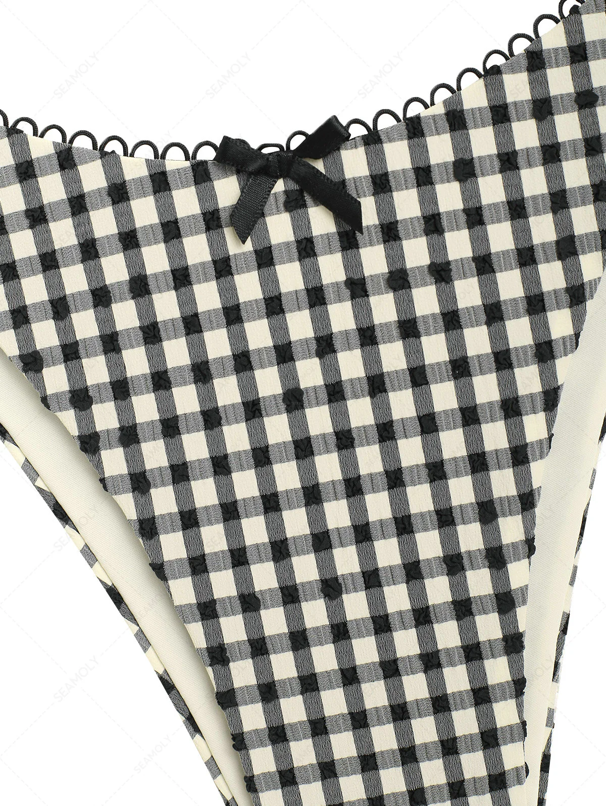 Vintage Black Plaid Picot Bowknot Cheeky Bikini Bottom - Image 3