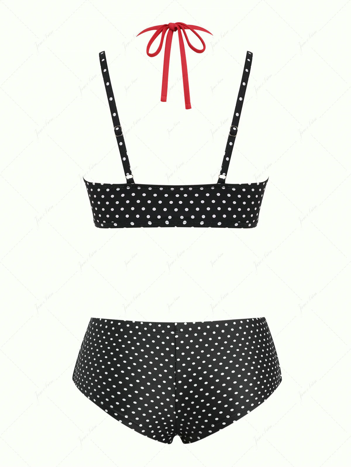 Black Polka Dot Print Double Layer Top & Cheeky Boyshorts Bikini Set - Image 2