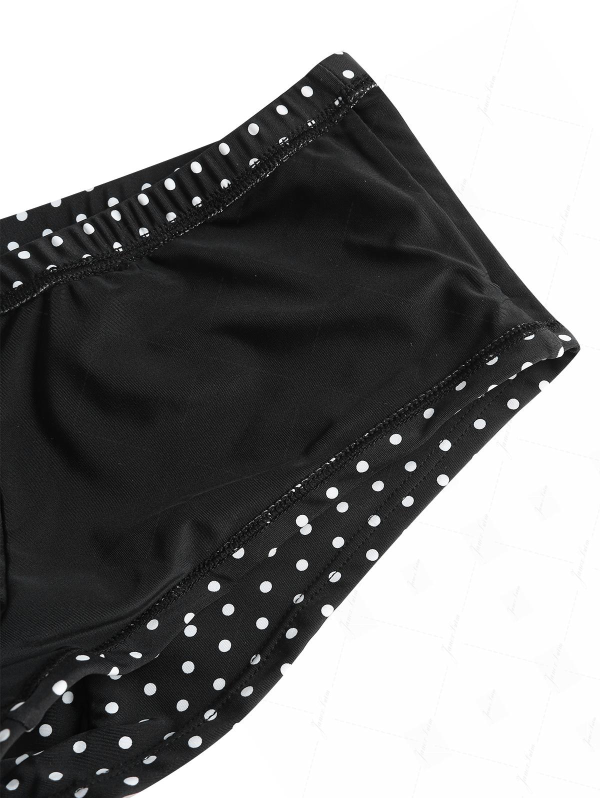 Black Polka Dot Print Double Layer Top & Cheeky Boyshorts Bikini Set - Image 6