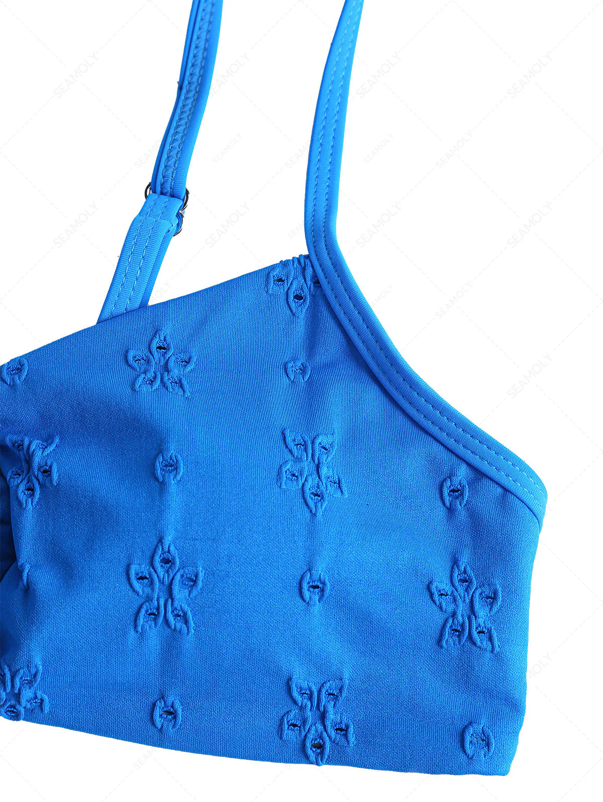 Blue Recycled Fabric Jacquard O Ring Bikini Top - Image 10