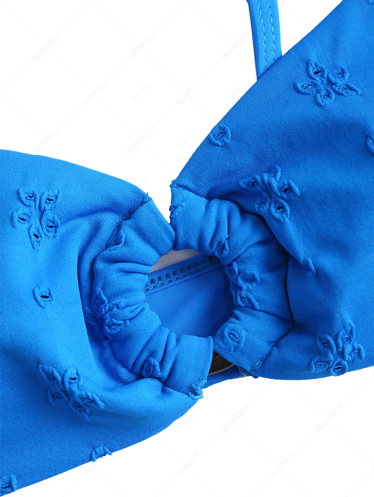 Blue Recycled Fabric Jacquard O Ring Bikini Top - Image 9