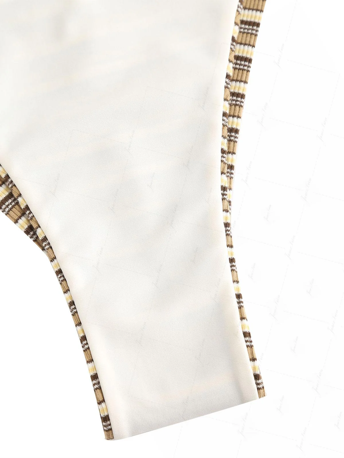 Brown Ribbed Knit Striped Hanky Hem Tank Top & Cheeky Brazilian Bottom Tankini Set - Image 7