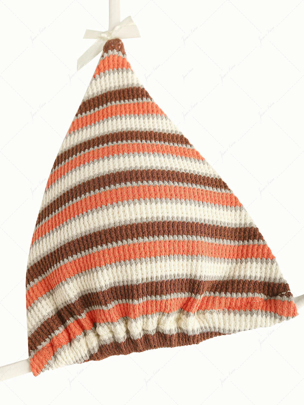 Burnt Orange Striped Textured Bowknot Triangle Cheeky Boyshorts Bikini Set - Image 3