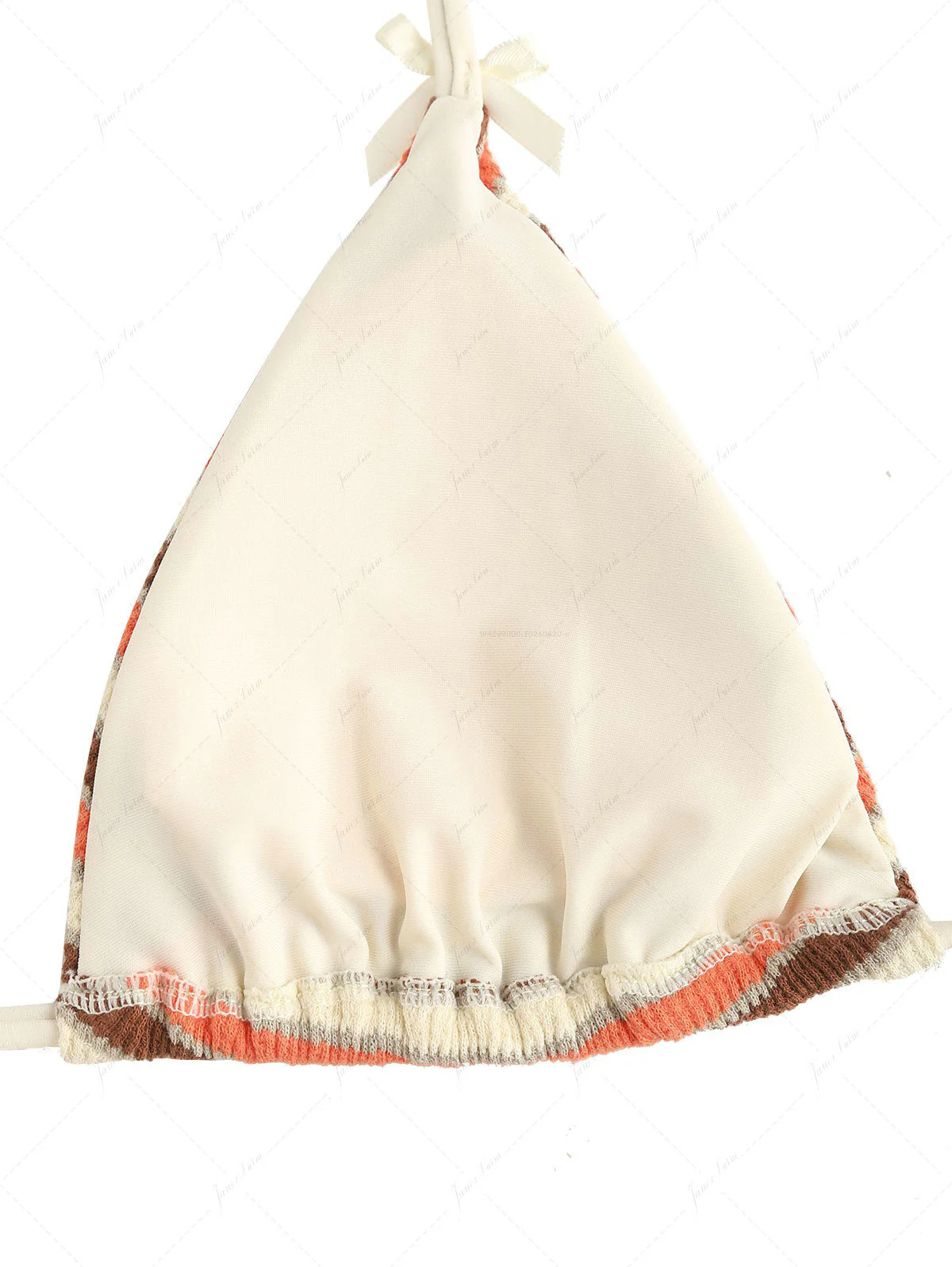 Burnt Orange Striped Textured Bowknot Triangle Cheeky Boyshorts Bikini Set - Image 4