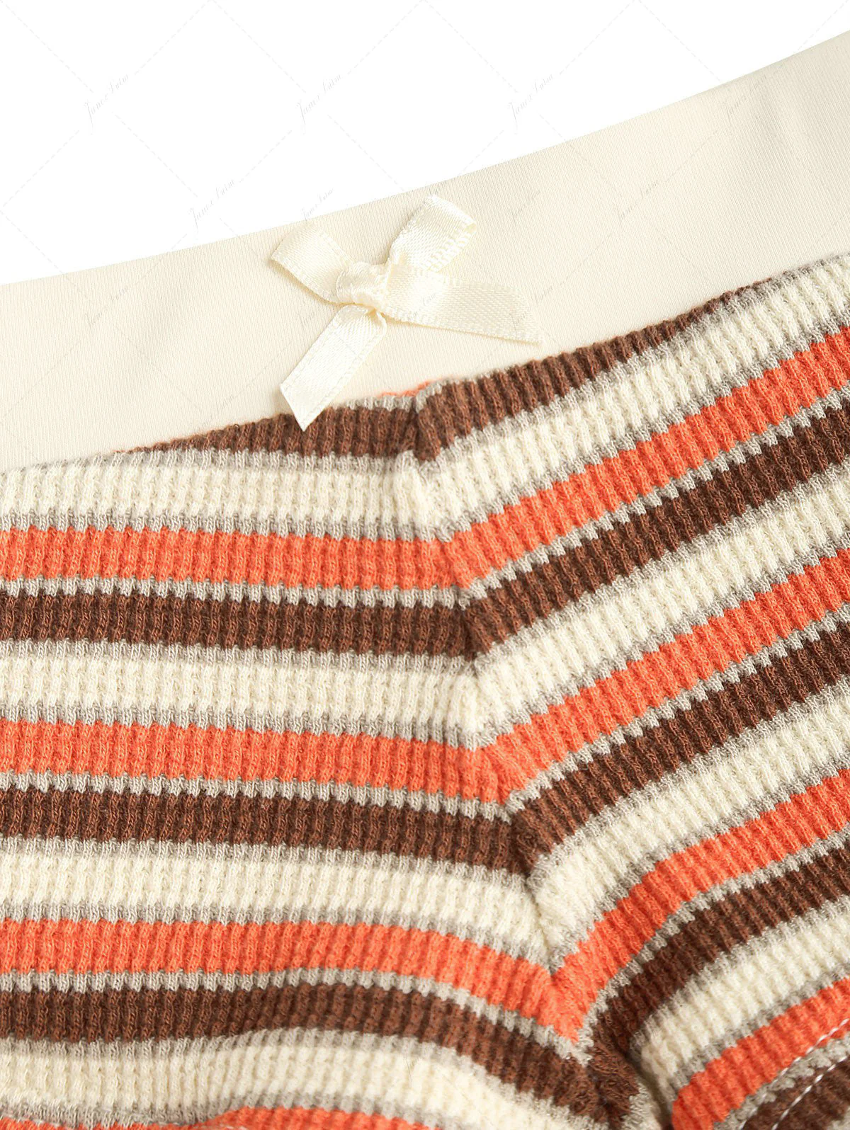 Burnt Orange Striped Textured Bowknot Triangle Cheeky Boyshorts Bikini Set - Image 5