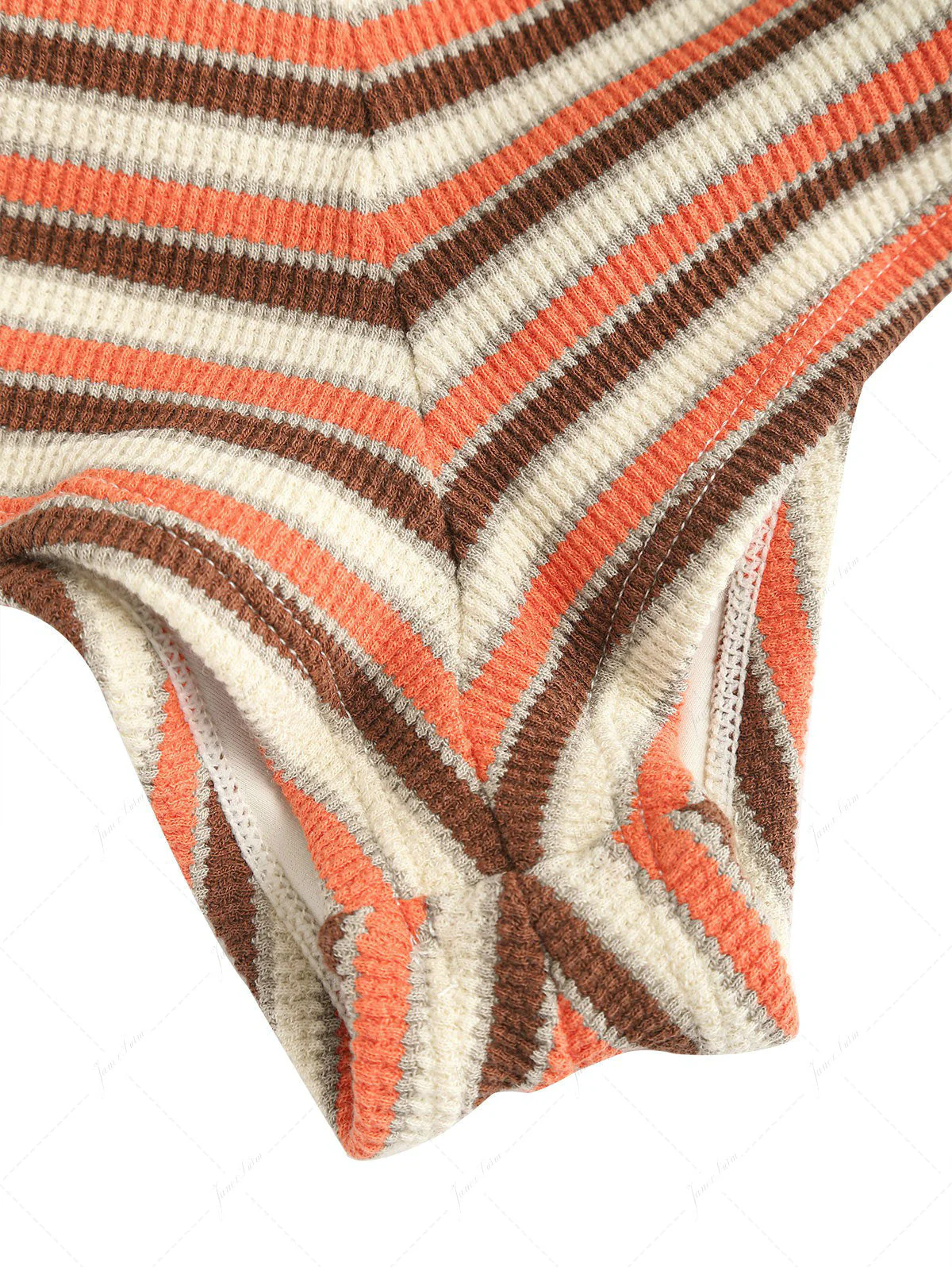 Burnt Orange Striped Textured Bowknot Triangle Cheeky Boyshorts Bikini Set - Image 6