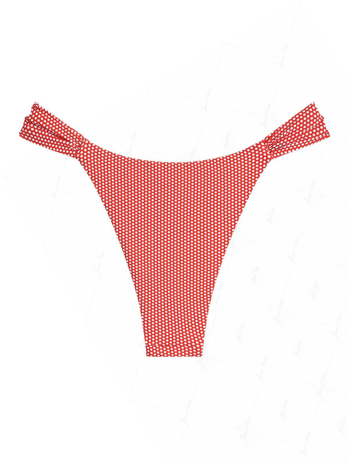 Cherry Red Polka Dot Print Ruched Side High Leg Bikini Bottom - Image 3
