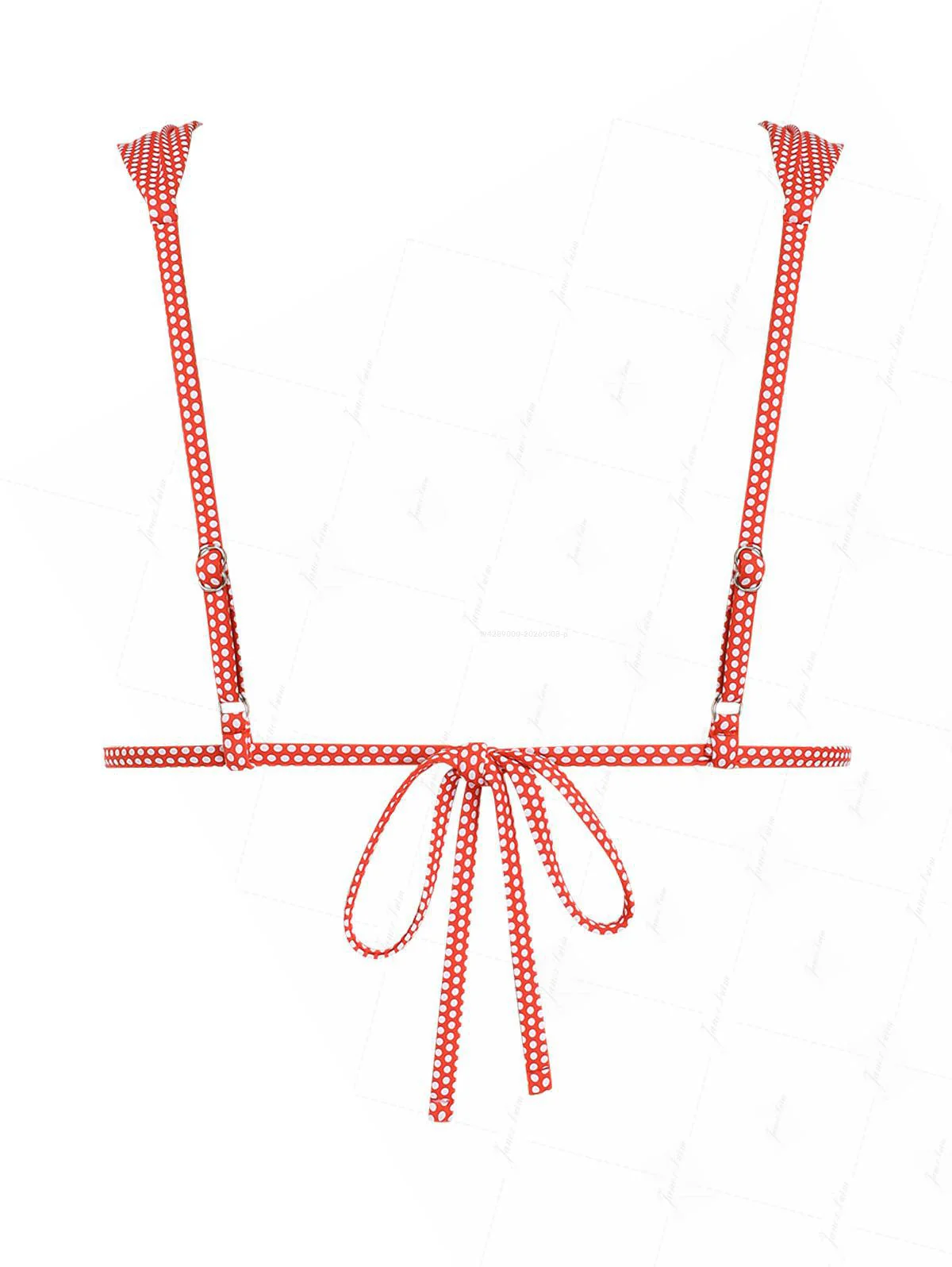 Cherry Red Polka Dot Print Ruched Triangle Bikini Top - Image 4