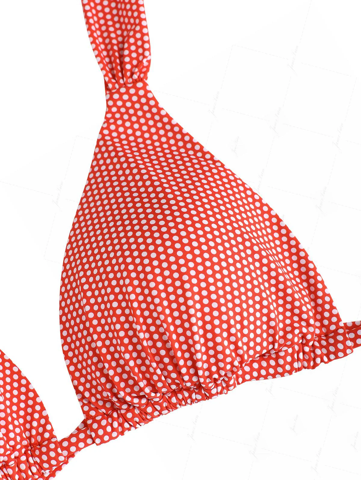 Cherry Red Polka Dot Print Ruched Triangle Bikini Top - Image 5