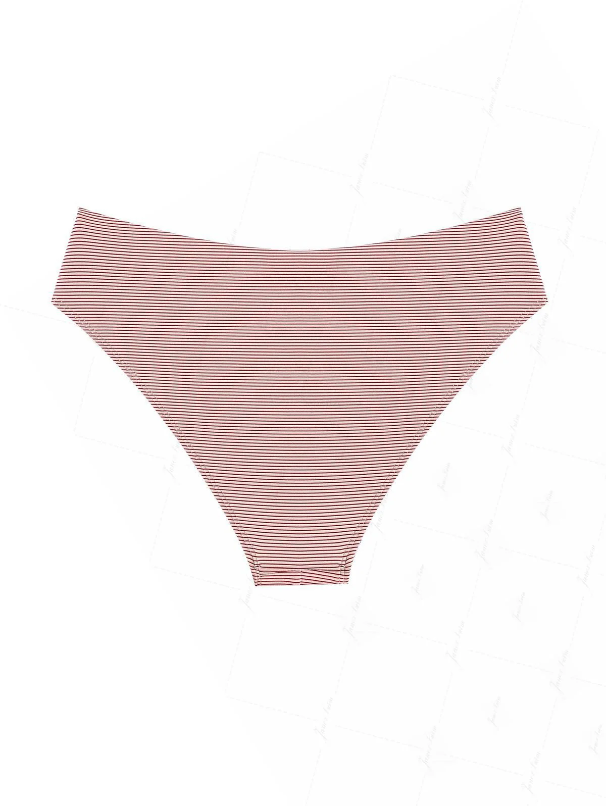 Cherry Red Striped Grommet Lace Up Bikini Bottom - Image 6