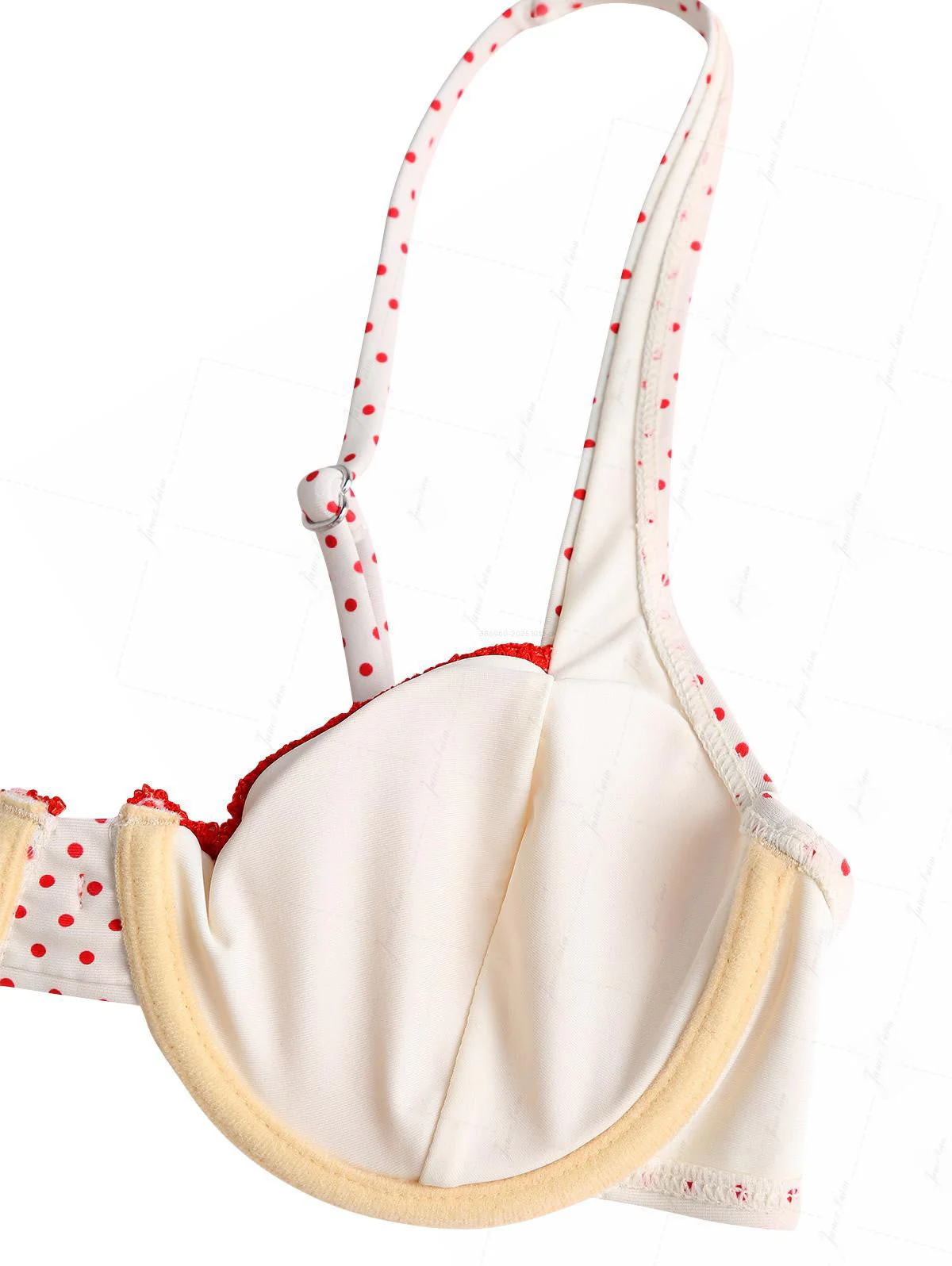 Crystal Cream Polka Dot Lace Bowknot Underwire Bikini Set - Image 4