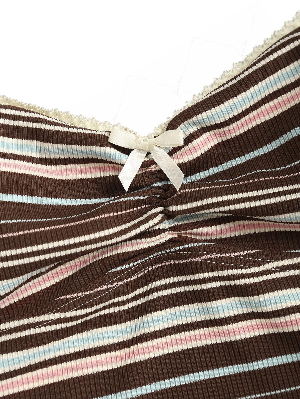 Deep Coffee Ribbed Striped Cutout Tie Side Cheeky Boyshorts Tankini Set - Image 3