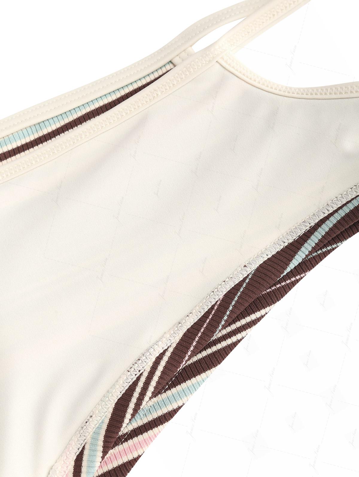 Deep Coffee Ribbed Striped Cutout Tie Side Cheeky Boyshorts Tankini Set - Image 8