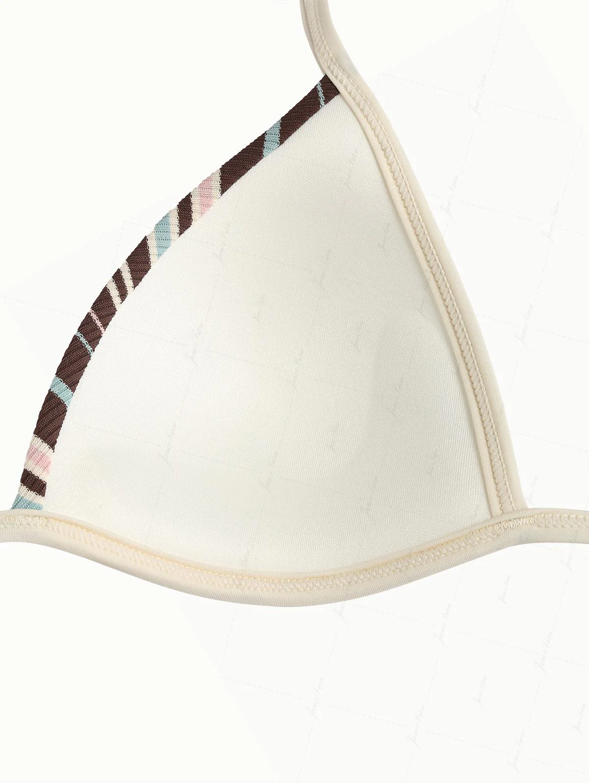 Deep Coffee Ribbed Knit Striped Triangle Push Up Bikini Set - Image 4