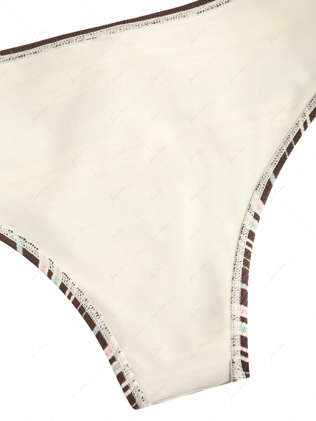 Deep Coffee Ribbed Knit Striped Triangle Push Up Bikini Set - Image 7