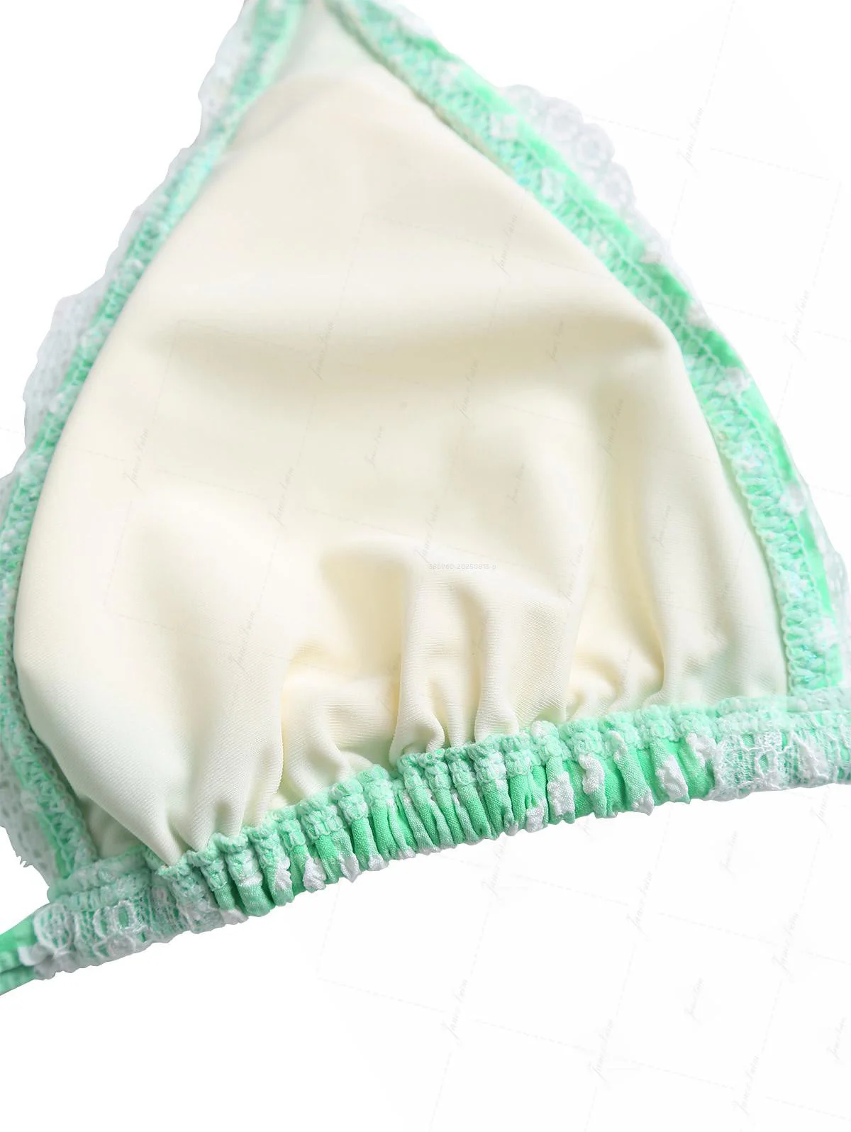 Green Bubble Grid Lace Bowknot Triangle Bikini Set - Image 4