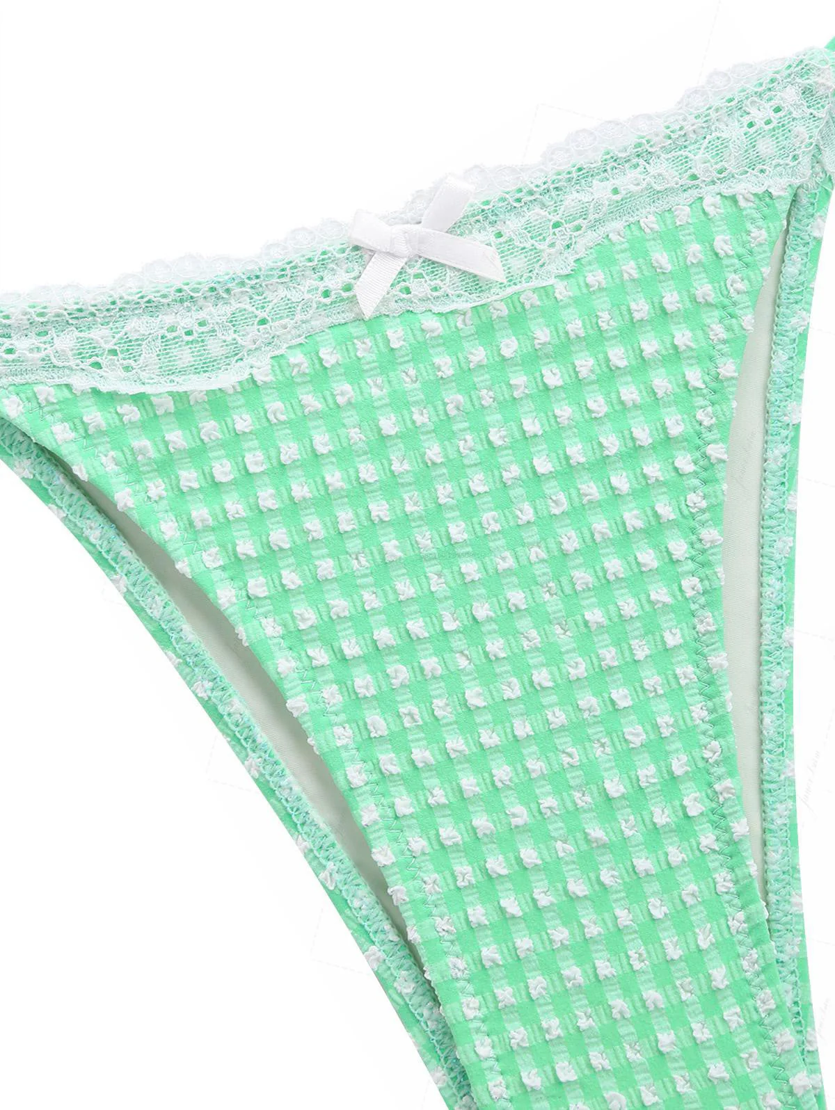 Green Bubble Grid Lace Bowknot Triangle Bikini Set - Image 5